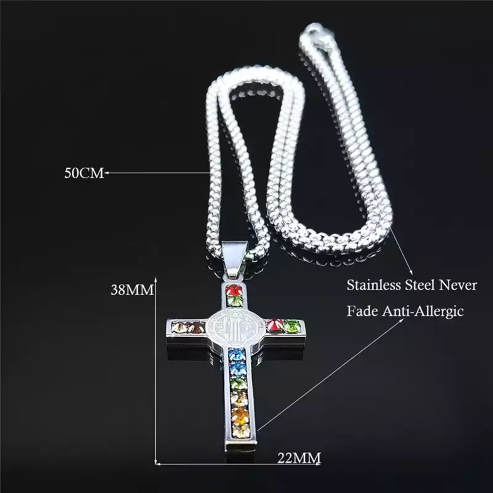 Stainless Steel Crystal Cross Pendant Necklace - Picture 7 of 12